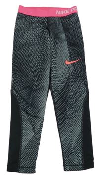 Tmavošedo-černé vzorované sportovní funkční legíny Nike Pro