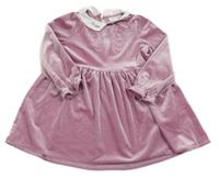 Starorůžové sametové šaty s límečkem s výšivkou Name it