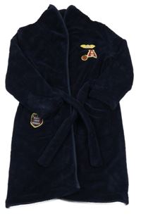 Tmavomodrý chlupatý župan s nášivkami Orchestra