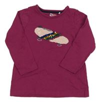 Vínové triko se skateboardem z překlápěcích flitrů Topolino