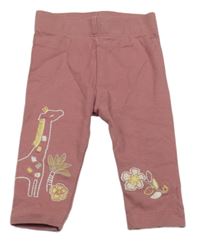 Starorůžové legíny s žirafou a květy Nutmeg