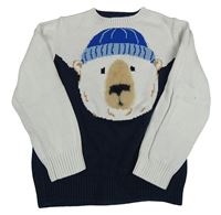 Světlešedo-tmavomodrý svetr s medvědem H&M