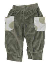 Zelenošedé plyšové tepláky s kapsami