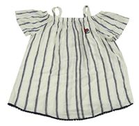 Bílo-tmavomodrá pruhovaná halenka s nášivkou C&A