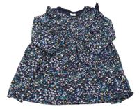 Tmavomodré květované bavlněné šaty s volánky Next