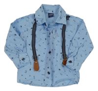 Modrá košile s brýlemi a kšandami