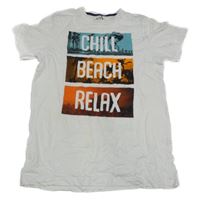 Bílé tričko s cyklistou a palmami C&A