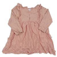 Růžové šaty s volánky s madeirou Liegelind