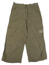 Khaki šusťákové cargo capri kalhoty s nápisem