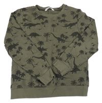 Khaki mikina s dinosaury a palmami H&M
