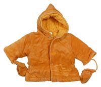 Oranžová sametová zateplená propínací mikina s kapucí + rukavice Absorba
