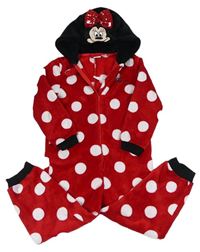 Červeno-bílo-černá puntíkatá plyšová kombinéza s kapucí - Minnie Primark