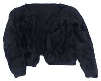Černý chlupatý crop cardigan