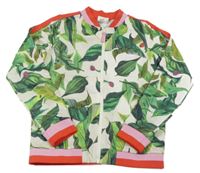 Bílo-zelená lehká bunda s listy H&M