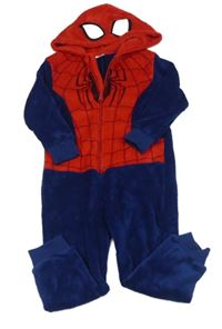 Tmavomodro-červená chlupatá kombinéza s kapucí - Spiderman 