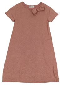 Starorůžové třpytivé pletené šaty s mašlí H&M