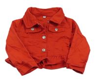 Červená riflová bunda s volánkem 