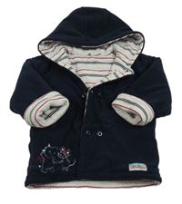 Tmavomodrý fleecový podšitý kabátek s výšivkou a kapucí TCM