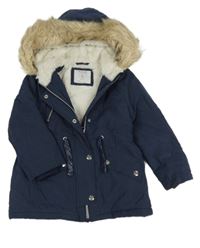 Tmavomodrá šusťáková zateplená parka s kapucí Primark