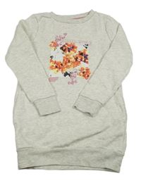 Šedé melírované teplákové šaty s potiskem 