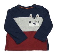 Tmavomodro-šedo-vínové triko s tygrem C&A