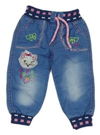 Modré lehké rifle s kočkou a úpletovým pasem 