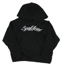 Černá mikina s nápisem a jednorožcem a kapucí Russell