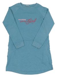 Modré teplákové šaty s nápisem Alive