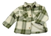 Zeleno-smetanová kostkovaná zateplená košilová bunda Zara