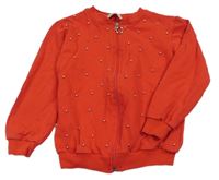 Červená propínací lehká mikina s korálky 