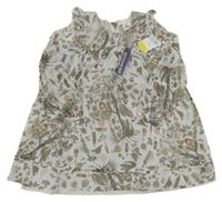 Nové - šedé šifonové šaty s obrázky a volánkem 