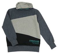 Tmavomodro-šedo-černá žebrovaná mikina s komínovým límcem 