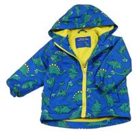 Modro-zelená šusťáková jarní bunda s dinosaury a kapucí St. Bernard