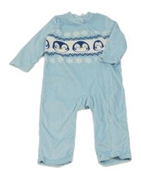 Světlemodrý sametový overal s tučňáky Pep&Co