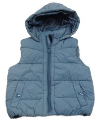 Modrá šusťáková zateplená vesta s kapucí dunnes