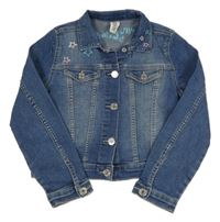 Modrá riflová crop bunda s jednorožcem 