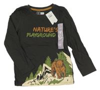 Nové - tmavošedé triko s nápisem a medvědem Pep&Co