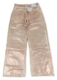 Nové - Růžové lesklé wide leg kalhoty Denim Co.