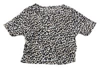 Bílo-černo-béžové crop lehké leopardí tričko F&F