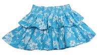 Azurová květovaná bavlněná vrstvená sukně