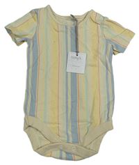 Béžovo-modro-žluté pruhované body Tu