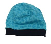 Světlemodrá květovaná oboustranná čepice 