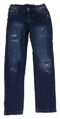 Tmavomodré skinny rifle s prošoupáním 