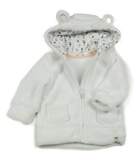 Bílá plyšová propínací mikina s kapucí s oušky 