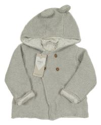 Nové - Světlešedý pletený podšitý kabátek s kapucí M&S