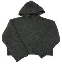 Tmavošedý vlněný crop svetr s kapucí H&M