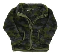 Khaki-šedá plyšová army propínací mikina Ergee