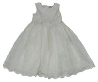 Bílé slavnostní šaty s výšivkami a květy z flitrů 