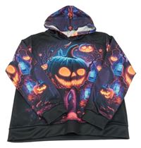 Černo-barevná mikina s dýněmi a kapucí 