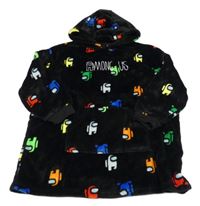 Černá plyšová oversize mikina s kapucí - Among US